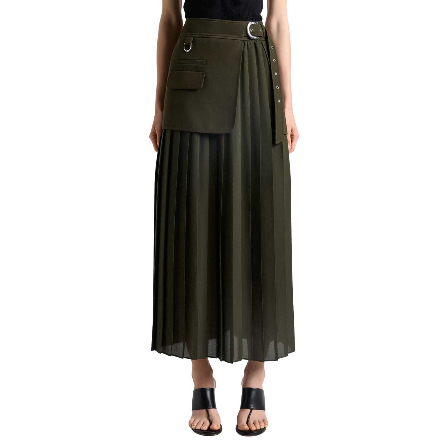 Cue Olivine Viscose Twill Pleated Midi Skirt